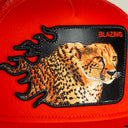 Goorin Bros 🔥 🐆 "BLAZING FLAMES CHEETAH" Blaze Red A-Frame Adjustable Trucker Snapback Cap