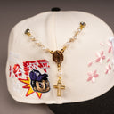 SHOE CLUB PEARL WHITE GOLD ROSARY STYLE "VIRGENCITA" VIRGIN MARY CHAIN PIN