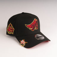 Shoe Club x New Era Exclusive Anaheim Angels 40TH Black Red Gold 9Forty A-Frame Snapback Hat with Free Brim Clip