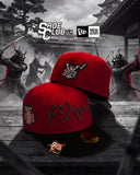 Shoe Club x New Era Exclusive Los Angeles Dodgers "RED SAMURAI JAPANESE KATAKANA LOGO" 59Fifty Fitted Hat + FREE BRIM CLIP